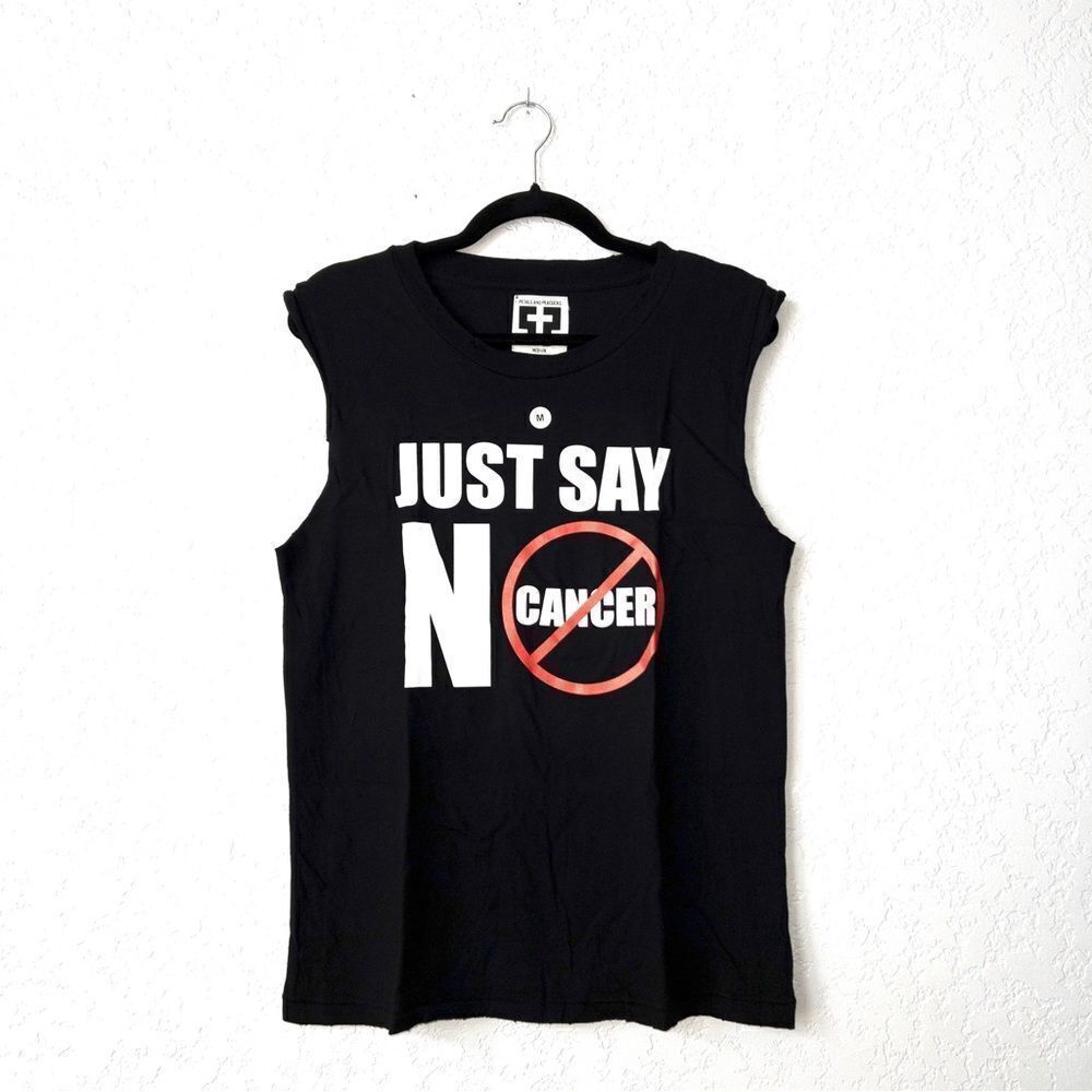 NIP Petals and Peacocks Black‎ Just Say No Cancer Distressed Tank Size Medium